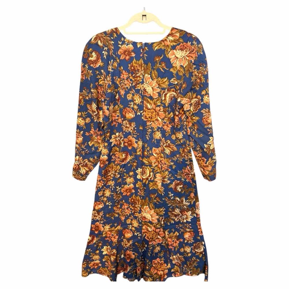 Leslie Fay Blue and Orange Floral‎ Long Sleeve Dress